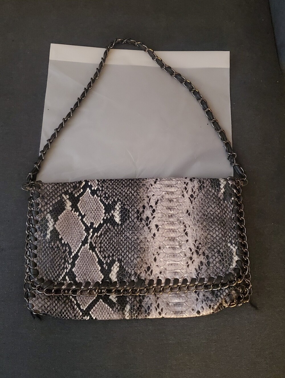 Galian Snake Print  Clutch/Shoulder Bag With Chain Accent And Detachable Strap